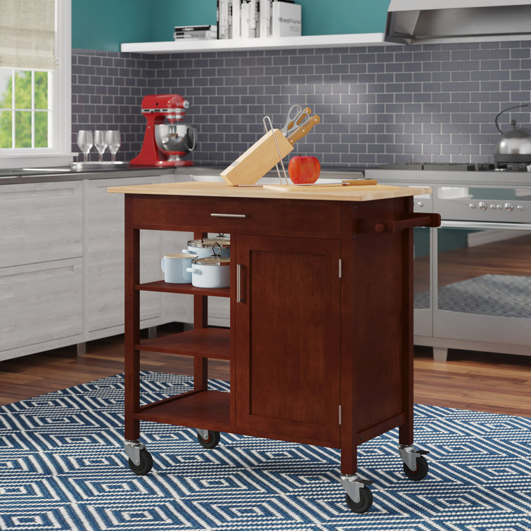 Ebern Designs Elian 29'' Solid Wood Kitchen Cart and Locking Wheels